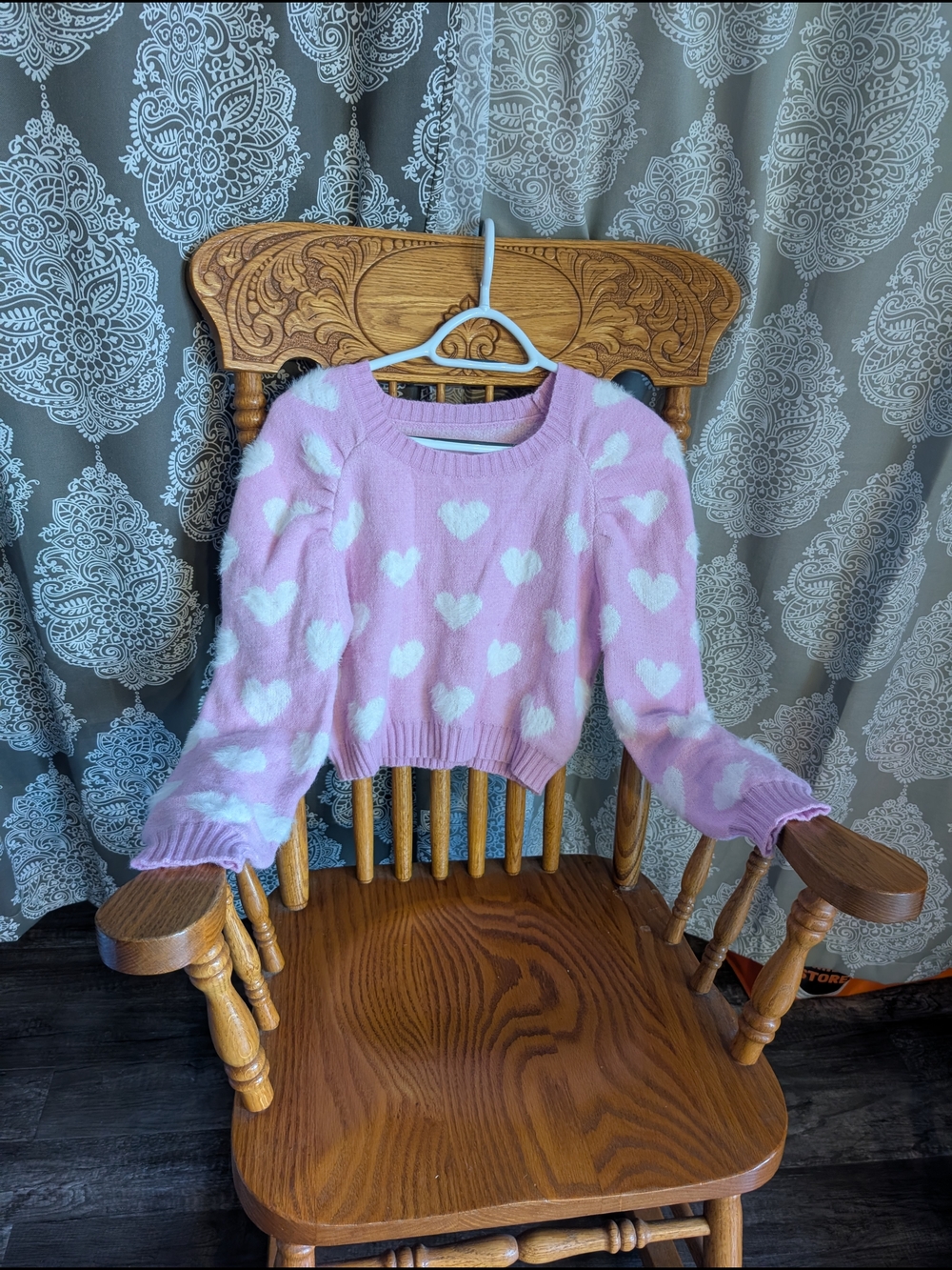 Pink Heart Pattern Cropped Sweater - Unbranded